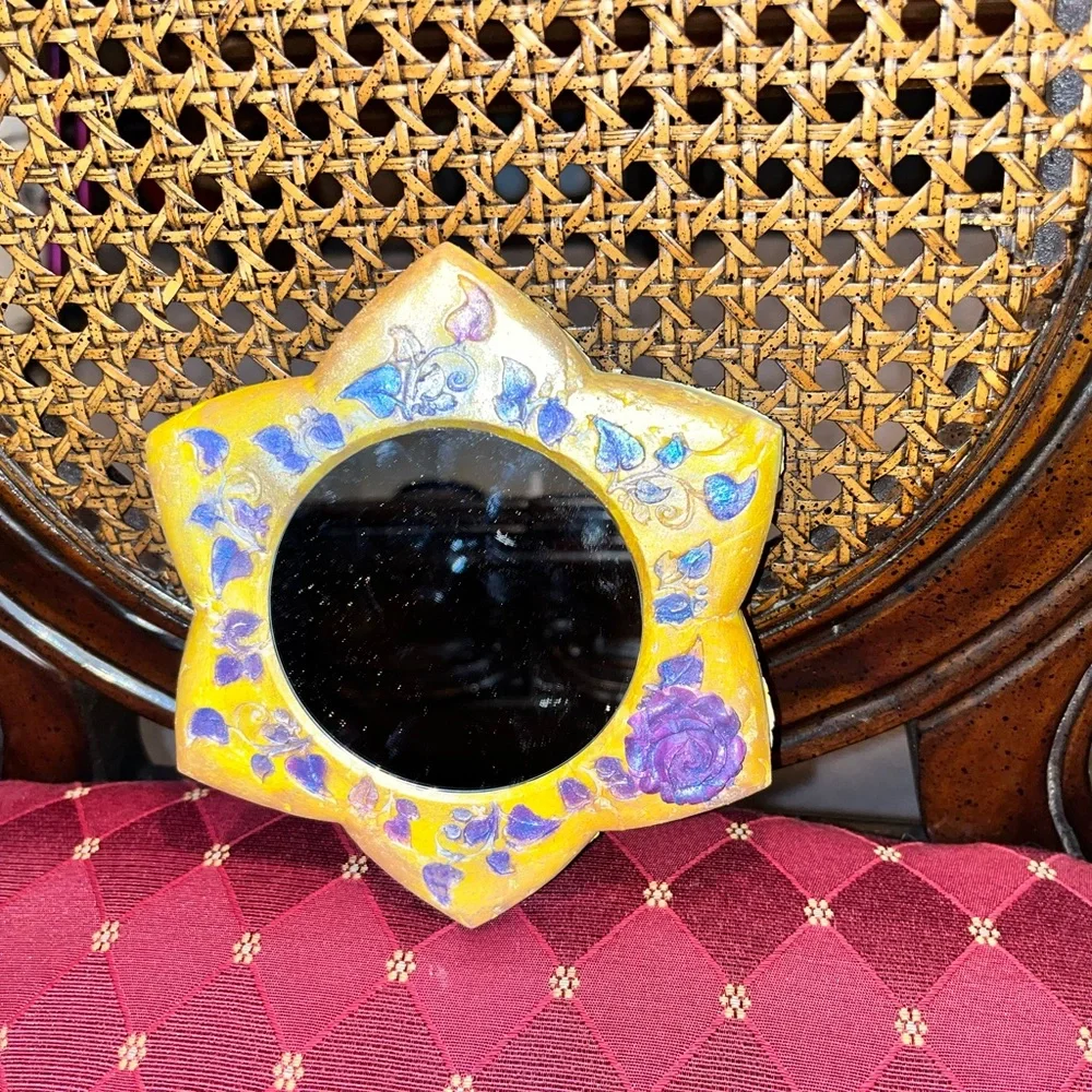 Gold yellow purple rose mirror decor